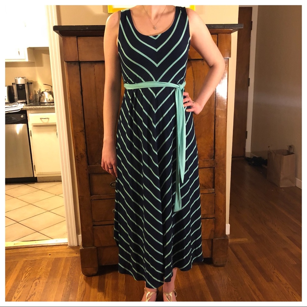 Navy & Turquoise Blue Striped Dress